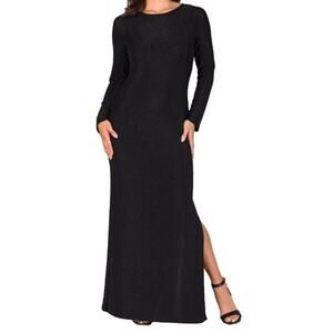 24seven Women's Long-Sleeve Side-Split Maxi Dress in Black Shimmer